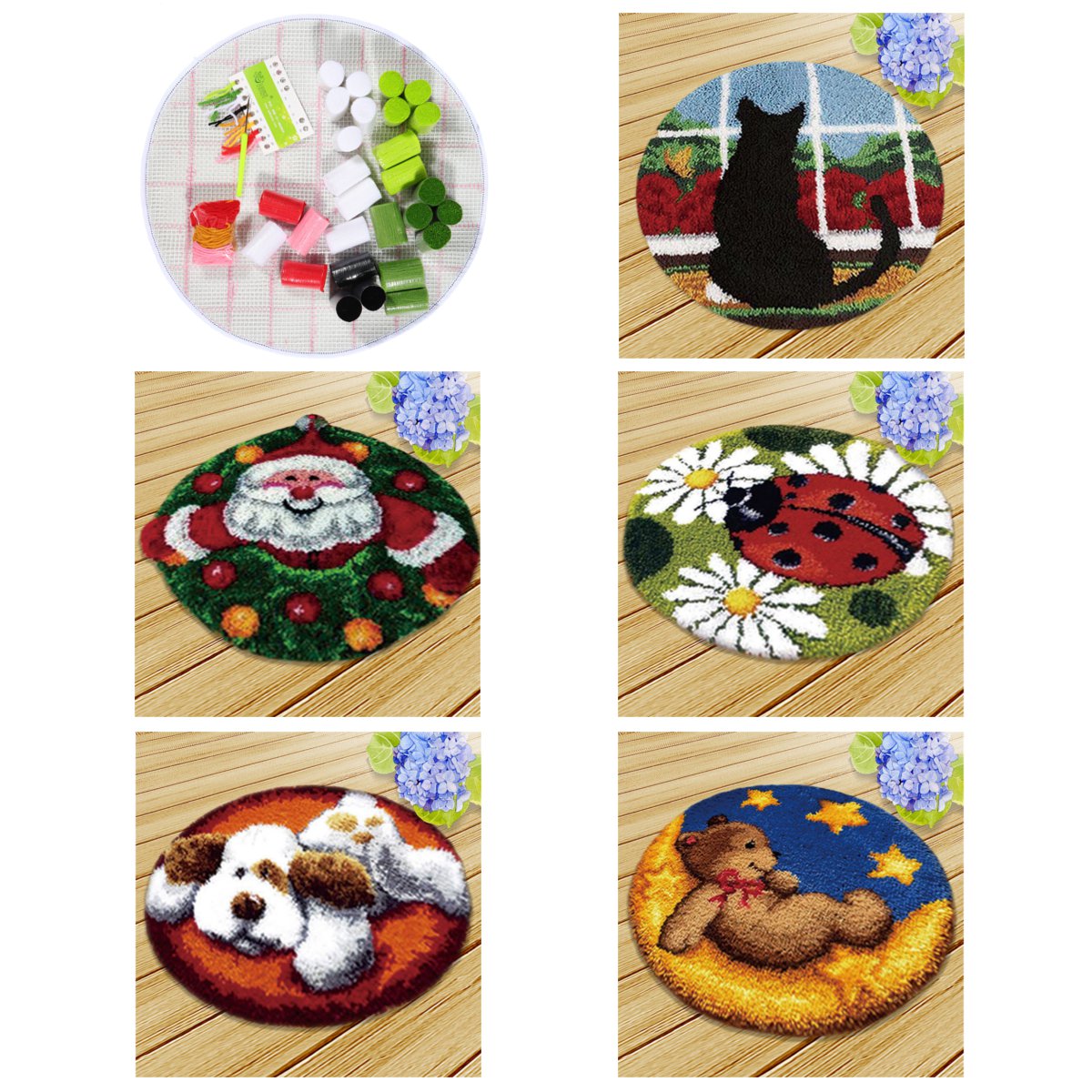 Santa Claus Dog Needlework Latch Hook Rug Kit Unfinished Crocheting Rug Embroidery Carpet Handmade Floor Mat Carpets Living Room