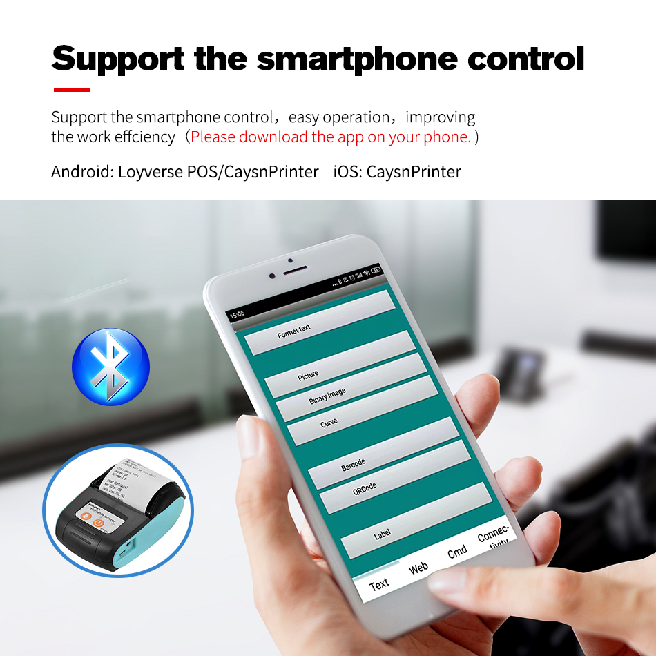 Ilmainen sdk 58mm kannettava mobiili bluetooth-tulostin langaton bluetooth mini -lämpökuittitulostin tuki android ios -puhelimelle