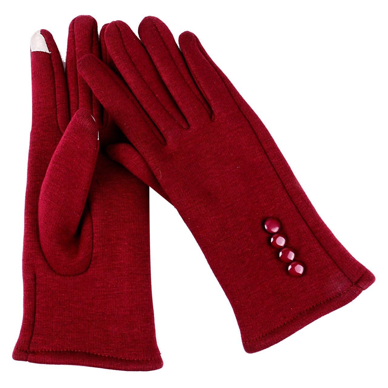 Women Ladies Button Fleece Thermal Lined Touch Screen Gloves Winter Glove: Red