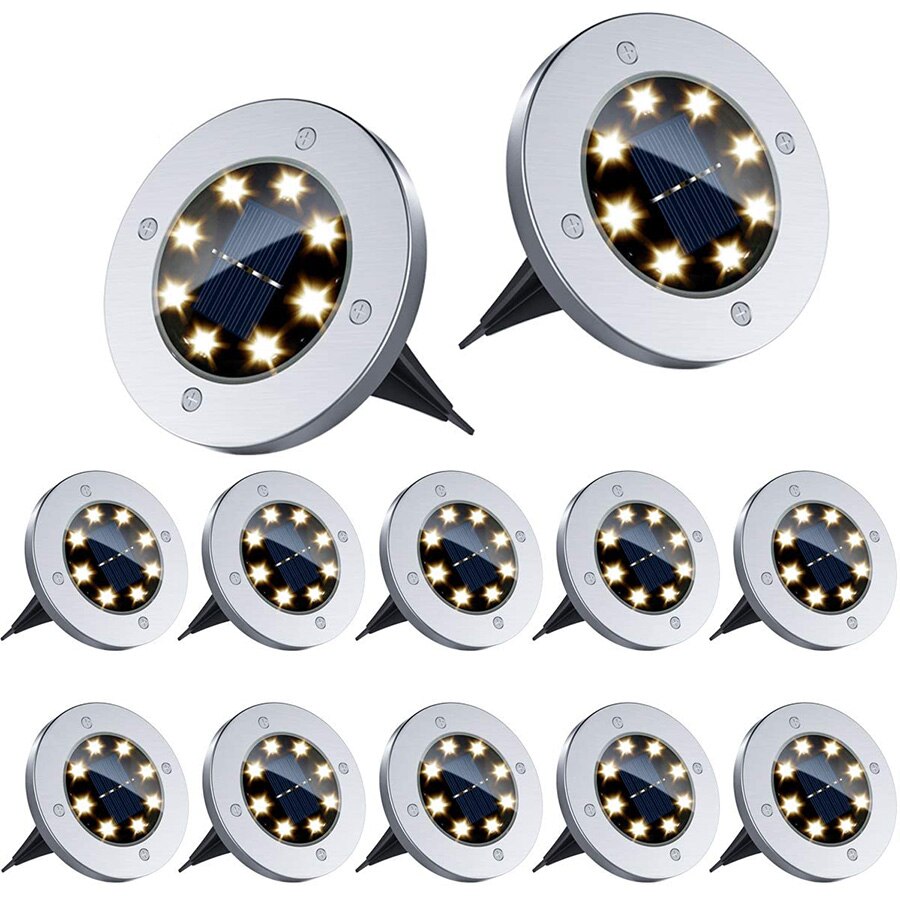 8 LED Solar Ground Lights Outdoor Solar Garden Lights Patio Lawn Pathway Yard Deck Walkway Disk Lights In-Ground Landscape Light