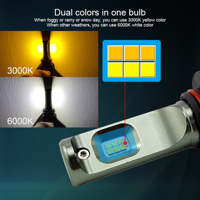 CNSUNNYLIGHT Dual Farben Umschaltbar H11/H8 9005 HB3 H7 LED Auto Nebel Licht Lampen 3000K 6000K schalten 5000Lm/Paar Auto Nebelscheinwerfer