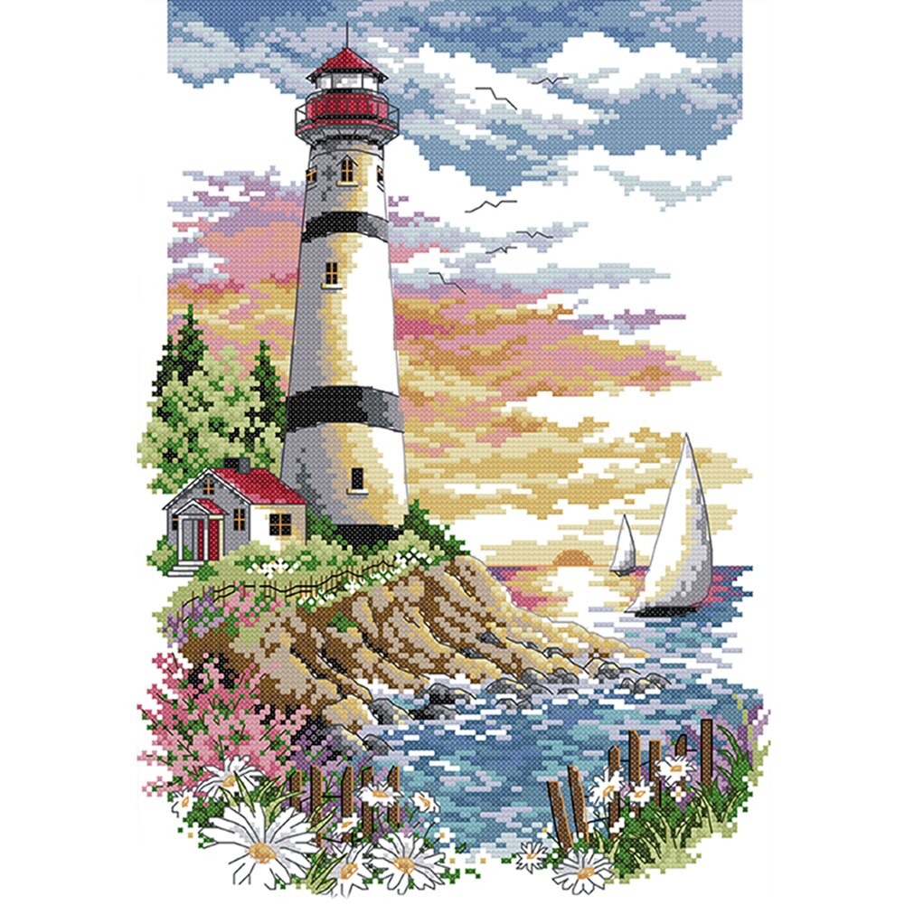 Handmade DIY Ecological Cotton Thread Stock Printing Cross Stitch Landscape Series Kit Family Decoration Painting: 38x51CM