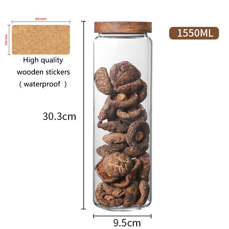 Trælåg orgnizer glas lufttæt beholder køkken opbevaring flasker krukke forseglet madbeholder ingefær korn dispenser stash dåser: 1550ml