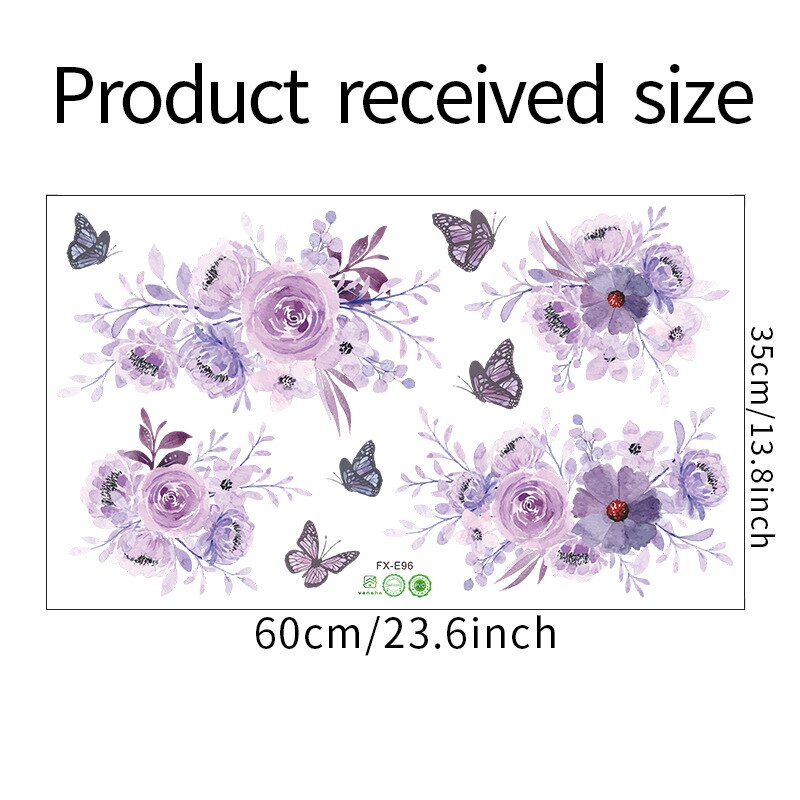 40x60CM Purple Flower Wall Stickers Art Butterfly Wall Decals For Girls Bedroom Living Room Decoration Self Adhesive Wallpaper