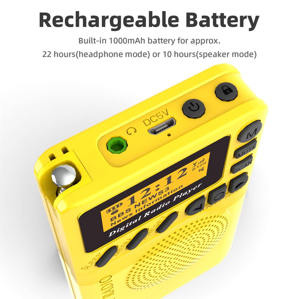 DAB/DAB+ Digital & FM Radio, Personal Portable Pocket Handheld Digital Radio, SD Card MP3 Player, Built-in Rechargeable Battery