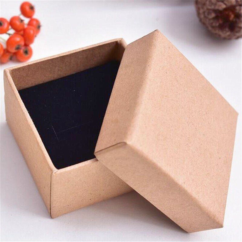 Vintage Kraft Paper Jewelry Boxes Brown Black Cardboard Ring Necklace Pendant Case Display Box 5*5*3.5 cm