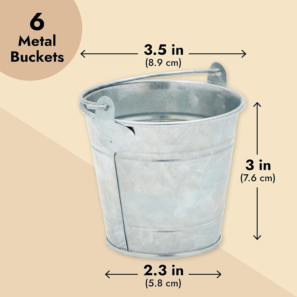 Paquete de 6 cubos pequeños de metal galvanizado con asas, mini cubos de estaño para recuerdos de , suculentas, decoración rústica del hogar