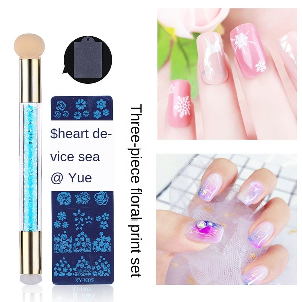 Juego de plantillas de impresión para manicura, raspador de sello de placa de acero para impresión de manicura, esponja de silicona, bolígrafo de halo, herramienta