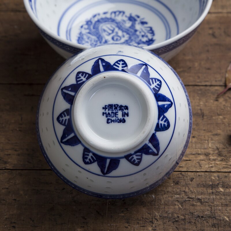 Jingdezhen – bol Ramen creux en porcelaine bleu et blanc, Vintage motif de Dragon chinois, bol de riz, vaisselle de cuisine