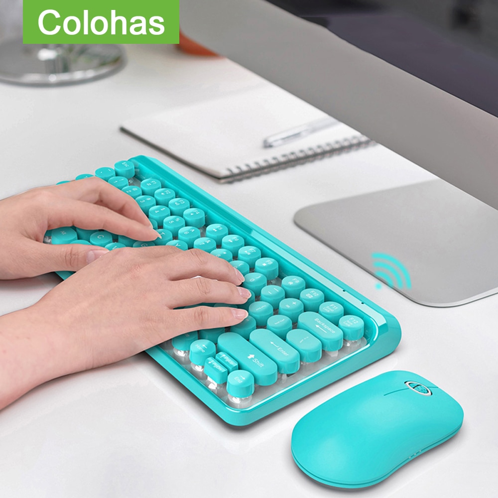 2.4G Wireless Keyboard Gaming Mouse Set Retro Round Keycap Keyboard Mini Mouse For Macbook Lenovo PC Laptop Keypad Computer Mice