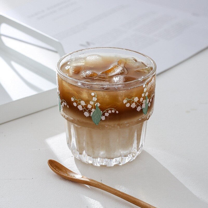 Muguet fleur verre clair tasse corée café lait jus tasse verre frais fille coeur lait thé tasse