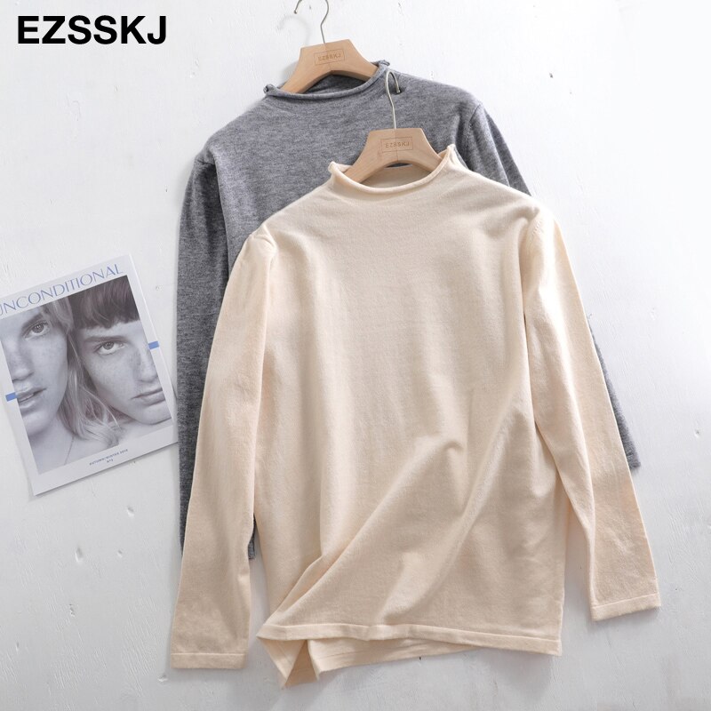 Høst vår oversize genser gensere kvinner løse kvinnelige basic tynn krøllet genser lange ermer strikkede gensere topp: Beige