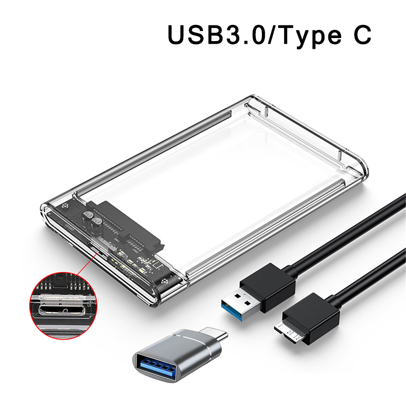 Boîtes de disque dur USB 3.0 type-c 2.5 pouces HDD SSD coque SATA boîtier de disque dur boîtier de disque dur câble 5 Gbps prise en charge 2 to UASP: Bleu