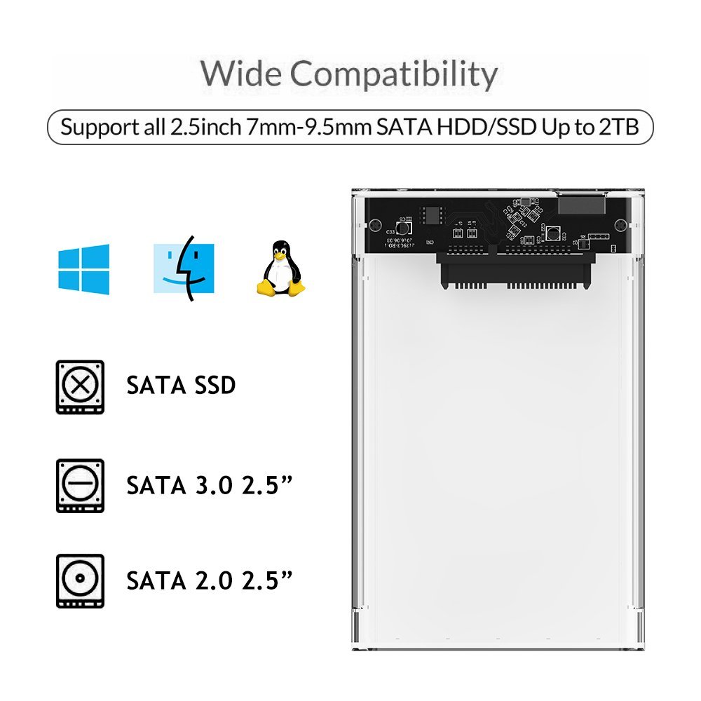 Reletech 2.5 transparent hdd caso sata para usb 3.1 gen2 10gbps externo disco rígido caso interface 5gbps disco caso suporte uasp