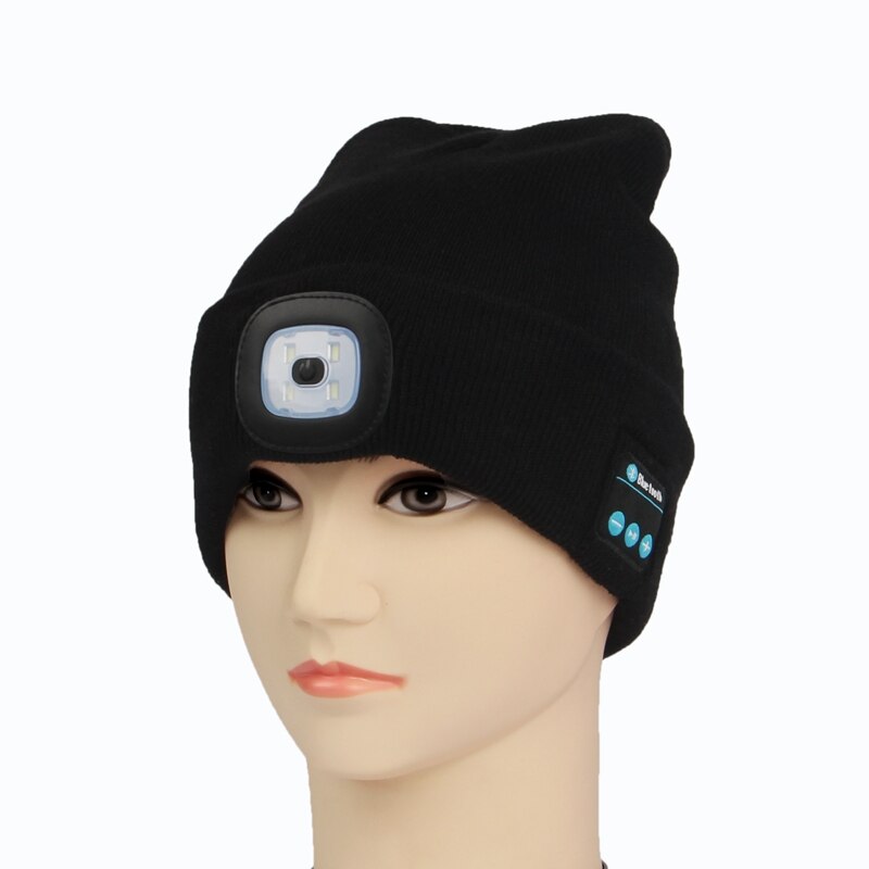 gorro Bluetooth LED luz cabeza sombrero inalámbrico Smart Cap auriculares altavoz: Black