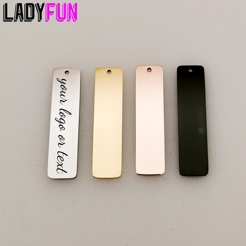 Stainless Steel Custom Rectangle Charms 10*40mm Necklace Keychain Pendant High Polish Mirror Surface Charm