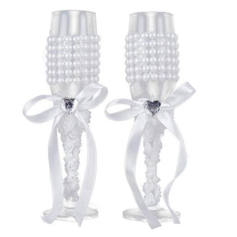 2pc/ set brud- och brudgumklänning champagneflöjter bröllopsglasögon set kopp rostbägare bröllop hem hotell dekoration