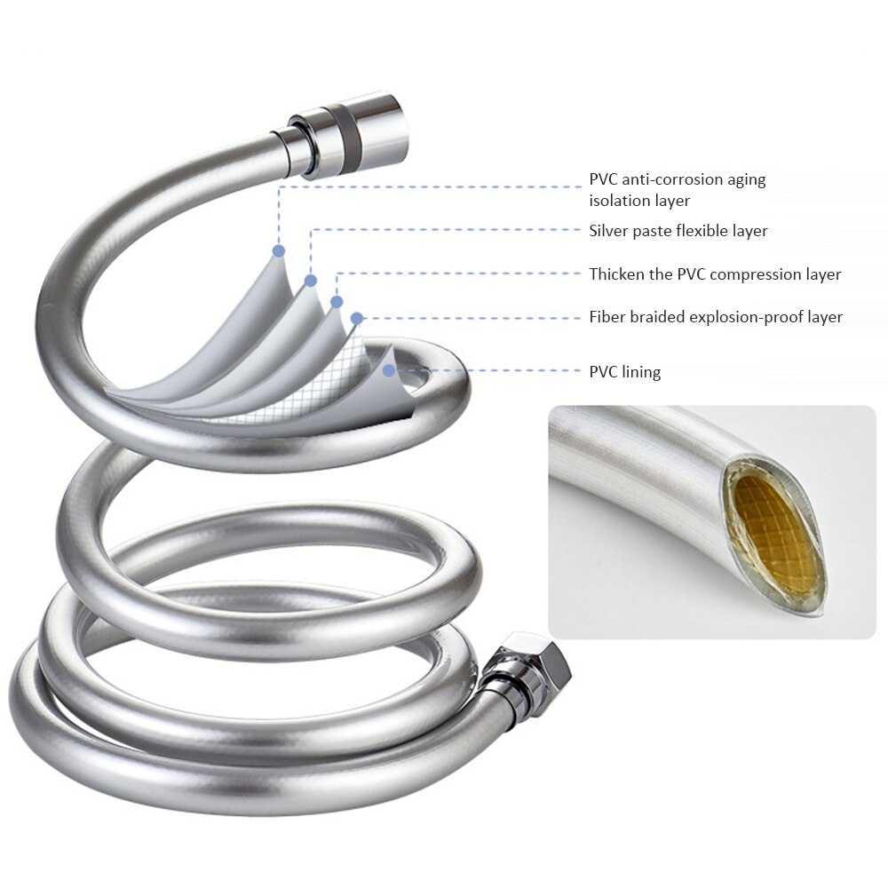 PVC High Pressure Silver PVC Smooth Shower Hose For Bath Handheld Shower Head Flexible Shower Hose