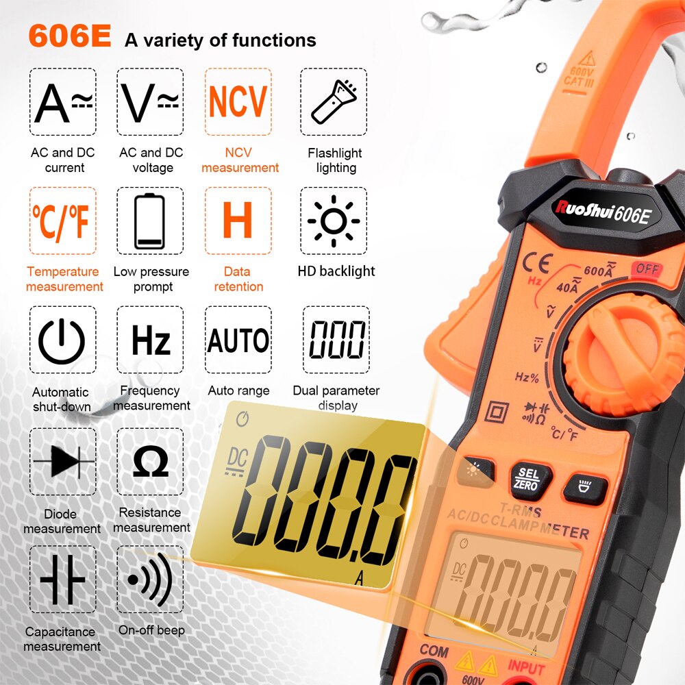 Ruoshui 606E Digitale Stroomtang True Rms Hoge Pre... – Grandado