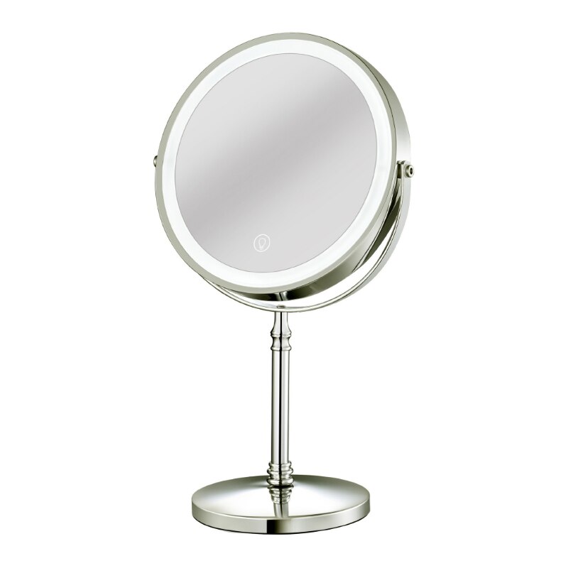 8" Lighted Makeup Mirror with Lights Double Sided Dimmable 10x Magnifying Mirror Rechargeable and Brightness Adjustable: Brushed nickel
