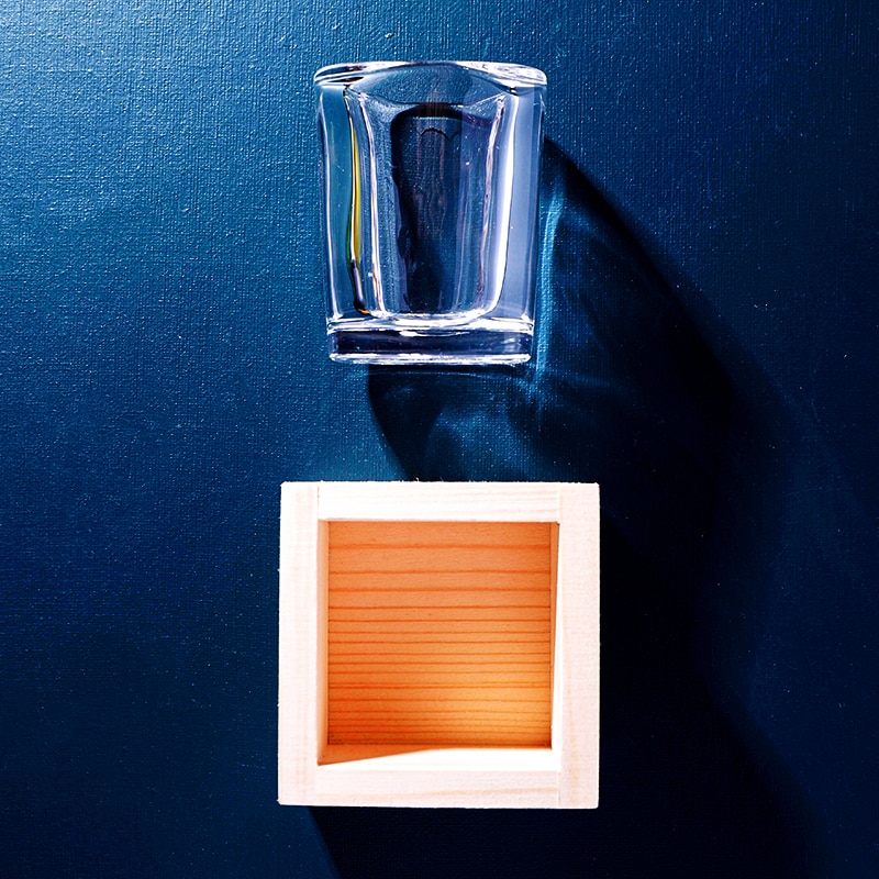 impostato di bicchieri quadrati in legno giapponese da 60ml con tazza quadrata in vetro da 60ml