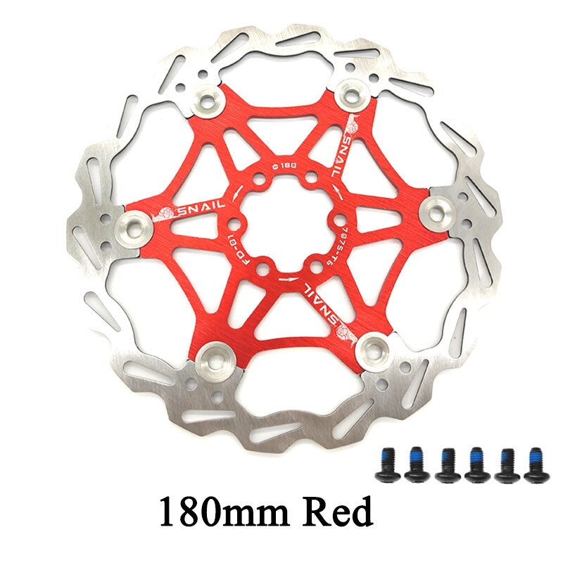 SNAIL Mountain Road Bike Floating Disc Brake Pads 160mm 180mm 203mm Six-nail Disc Rotor Floating Disc Brake Pads Bicycle Rotors: 180mm Red