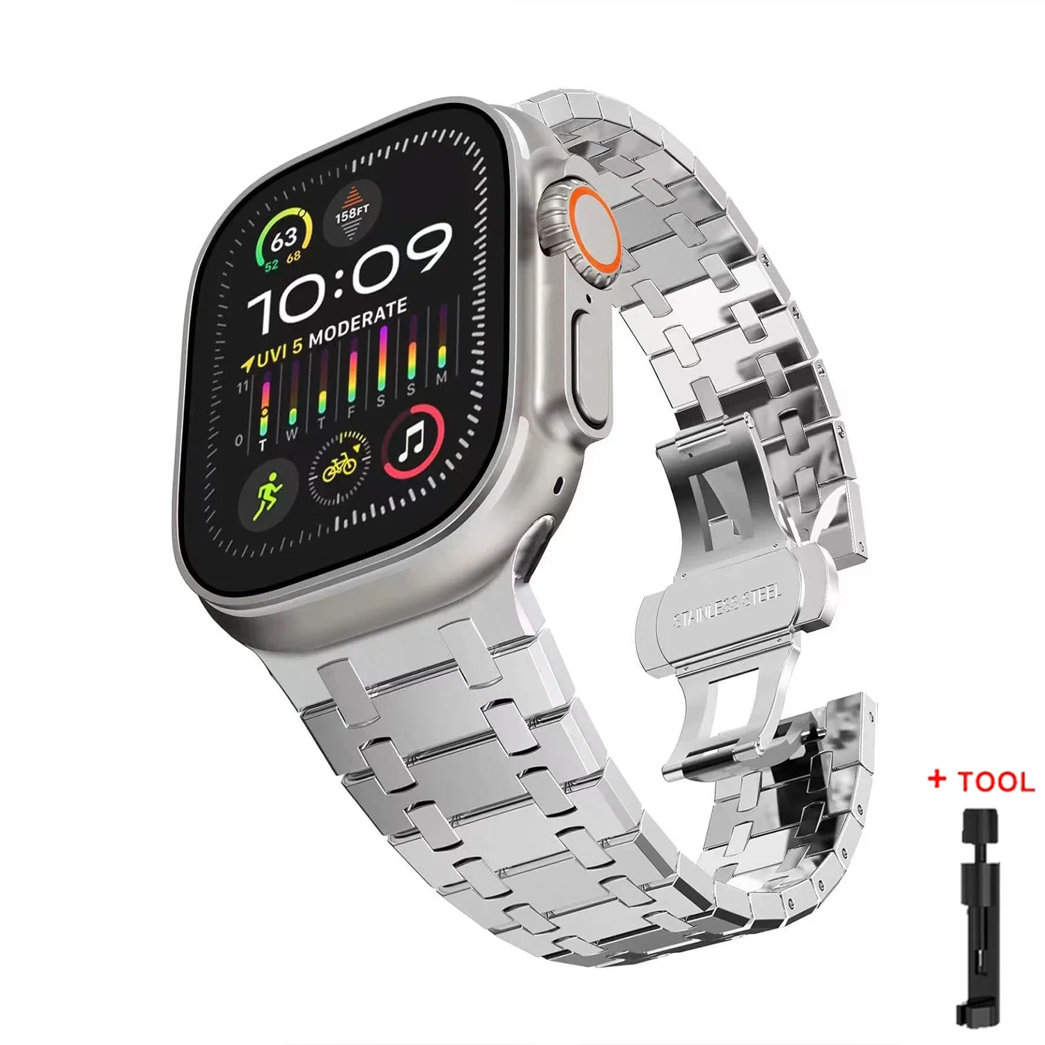 Luksuriøs metallrem til apple watch-band ultra 2 49mm 46mm 45 44mm 42mm rustfritt stålarmbånd til iwatch 10 9 8 7 6 se 5 correa: 40mm og oppover / Hvit