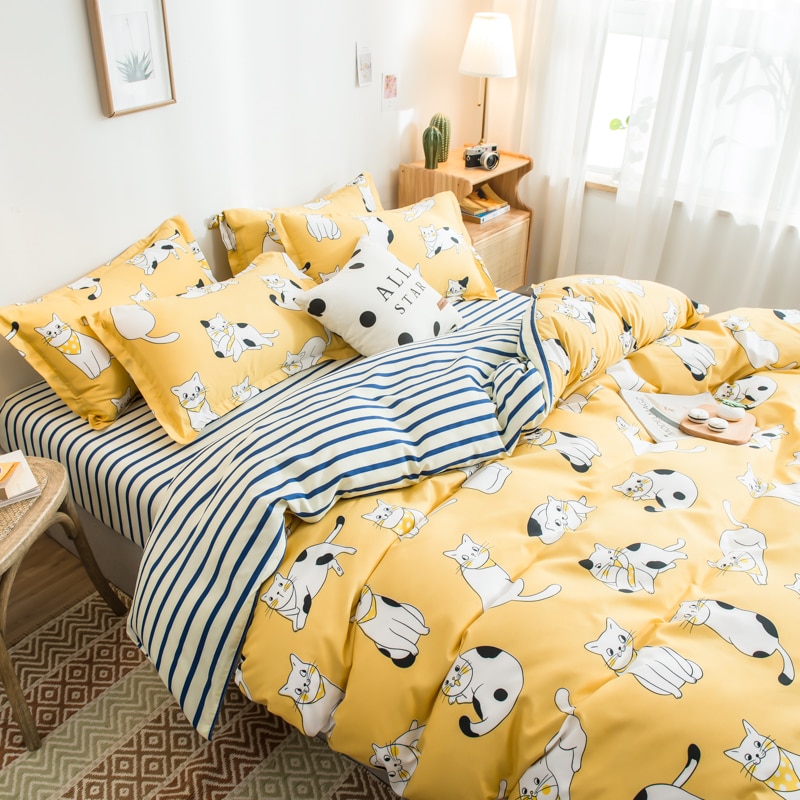 Tecknad katt sängkläder set  ,220 x 240 påslakan örngott 3 st, king queen full enkel storlek påslakan ,135 x 200 barn sängöverdrag