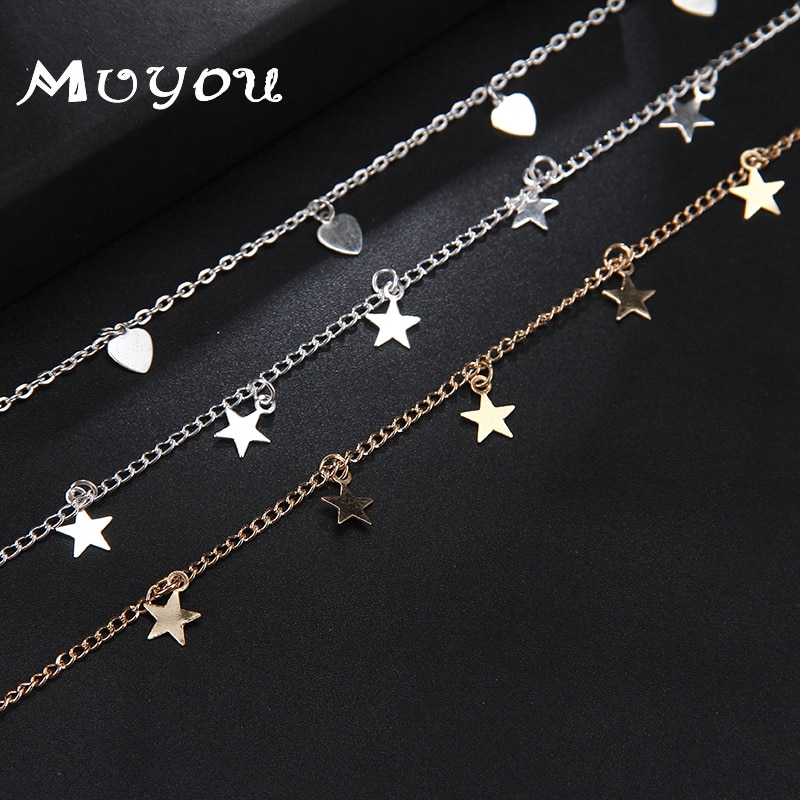 Accesorios de para mujer collar con colgante de estrella de oro de aleación Natural y collar con colgante de corazón Cadena de clavícula delgada para mujer