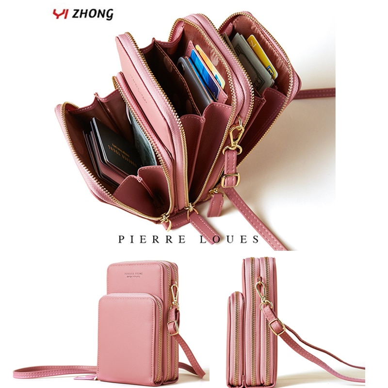 YIZHONG Large Capacity Shoulder Chest Bag Women Card Cell Phone Pocket Leather Crossbody Bags Purse Female Messenger Bag