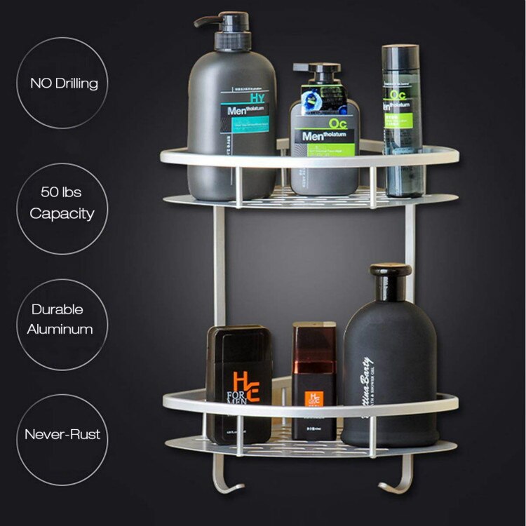 HIFASI Bad Plank Wandmontage Badkamer Plank Geen Boren Douche Opslag Lijm Anti Roest Ruimte Aluminium Voor Badkamer Toilet Grijs 2 Tier 30cm Kleur Grigio Maat 2 Lagen 30cm