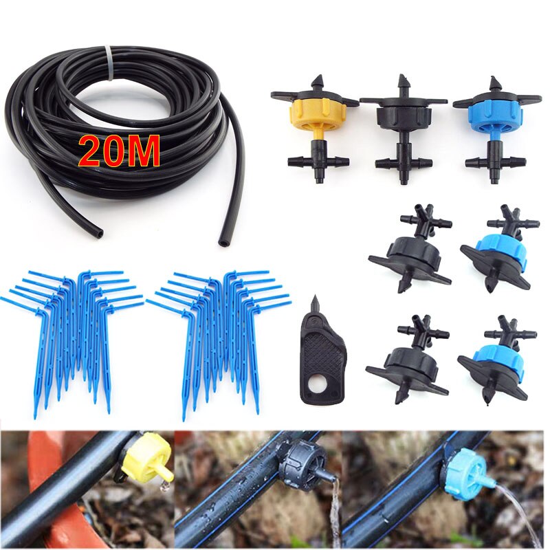 4-way 20M Arrow Drip Irrigation kit pvc hose tube Greenhouse Kits Transmitter Watering System Irrigation Garden Plant tool