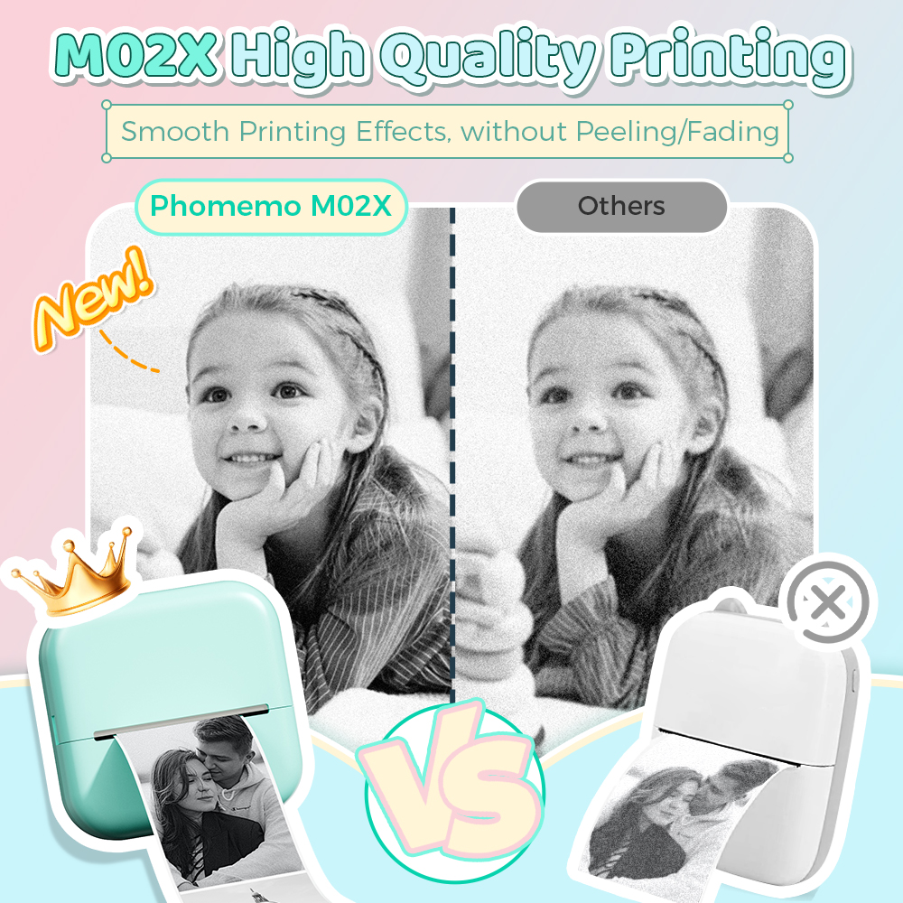 Phomemo M02X przenośna mini drukarka termiczna bezprzewodowo 203dpi etykieta fotograficzna drukowana lista z kablem USB Imprimante przenośne