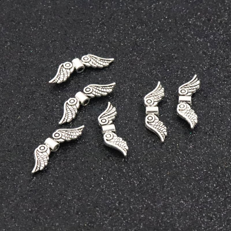 50Pcs Width 24MM Hole 1.8mm Wing SilverColor Gold Metal Spacer Beads For Jewelry Finding Jewelry Beads Handmade DIY Accessories: Antique Silver