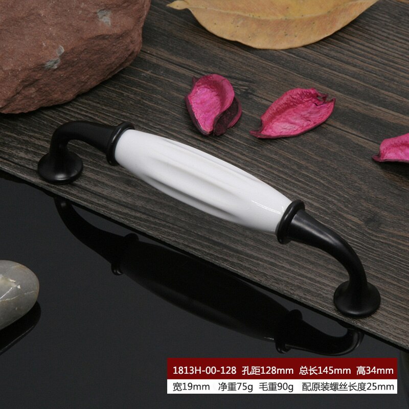 2 pcs Ceramic handle cupboard white drawer simple black and white European wardrobe single hole handle: 1813h-00-128