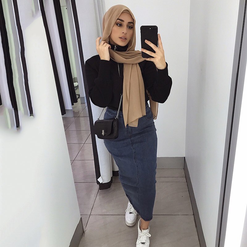 Arabic stretch denim bag hip skirt skirt Muslim women bottoms Turkish vacation shopping casual women skirt Islamic clothing