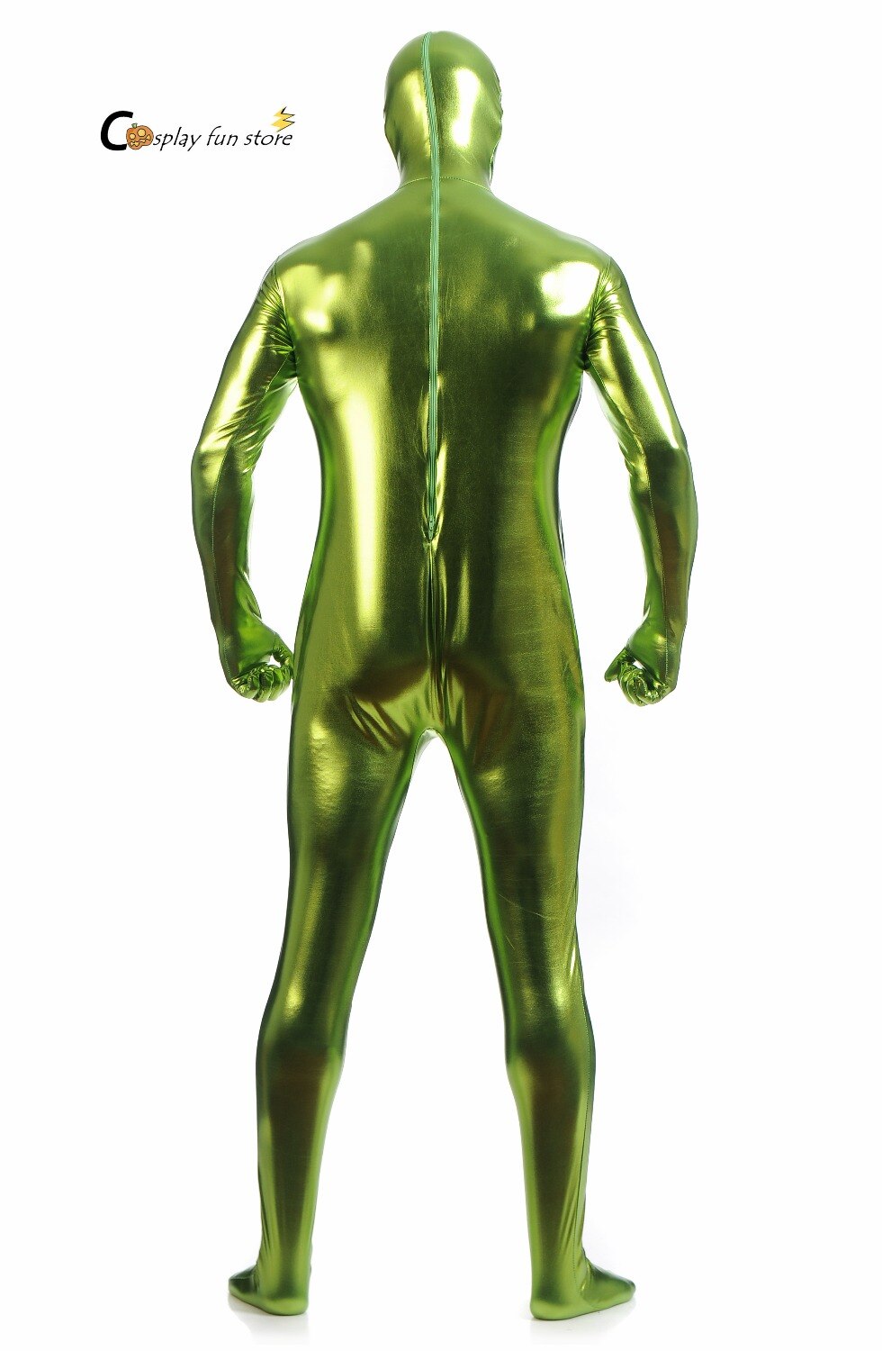 Body de LICRA brillante para hombre, traje de malla de color verde, metalizado, con cremallera, Zentai,