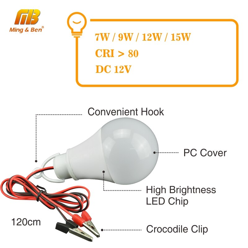 Lumière blanche d'urgence à basse tension, ampoule blanche LED lampe à LED ampoule LED d'urgence, pour l'inspection de Camping, éclairage d'extérieur, à basse tension, LED DC12V, 7W, 9W, 12W, 15W