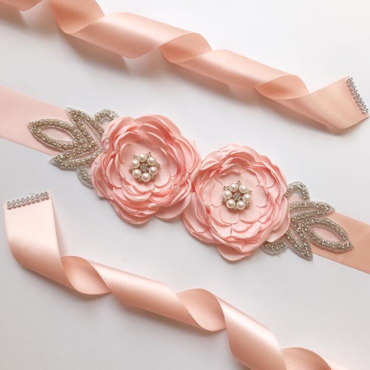 Vintage sidenband 270cm långa bälten stora blommor glänsande löv strass kvinna skärp bälten bröllop brudtillbehör: Xue ya