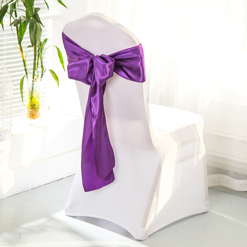 Bruiloft Stoel Sjerpen Bruiloft Stoel Bow Satin Stoel Sjerpen Lint Partij Stoel Band Decoratie Mariage: Paars