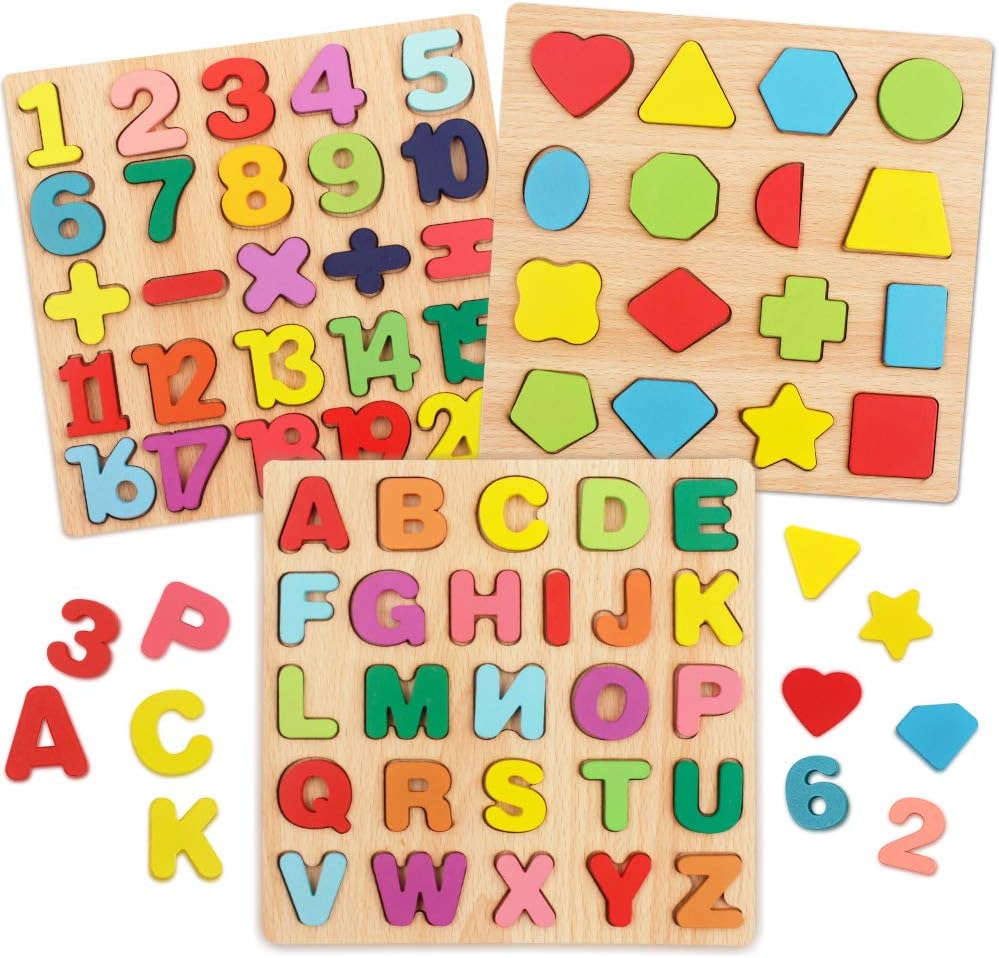 Wooden Puzzles Toys for Kids 3 Year Alphabet Numbe... – Grandado