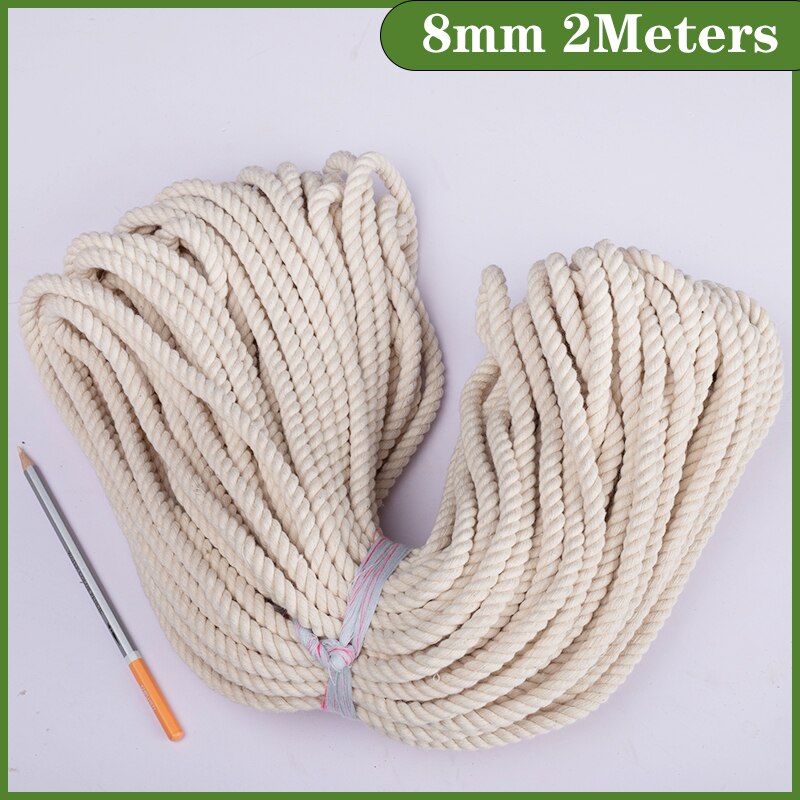 Cotton Macrame Cord Rope Twine 1/2/3/4/5/6/8/10mm DIY Macrame Rope Ribbon Crafts Twisted String Braided Handwork Home Decoration: White 8mm 2Meters