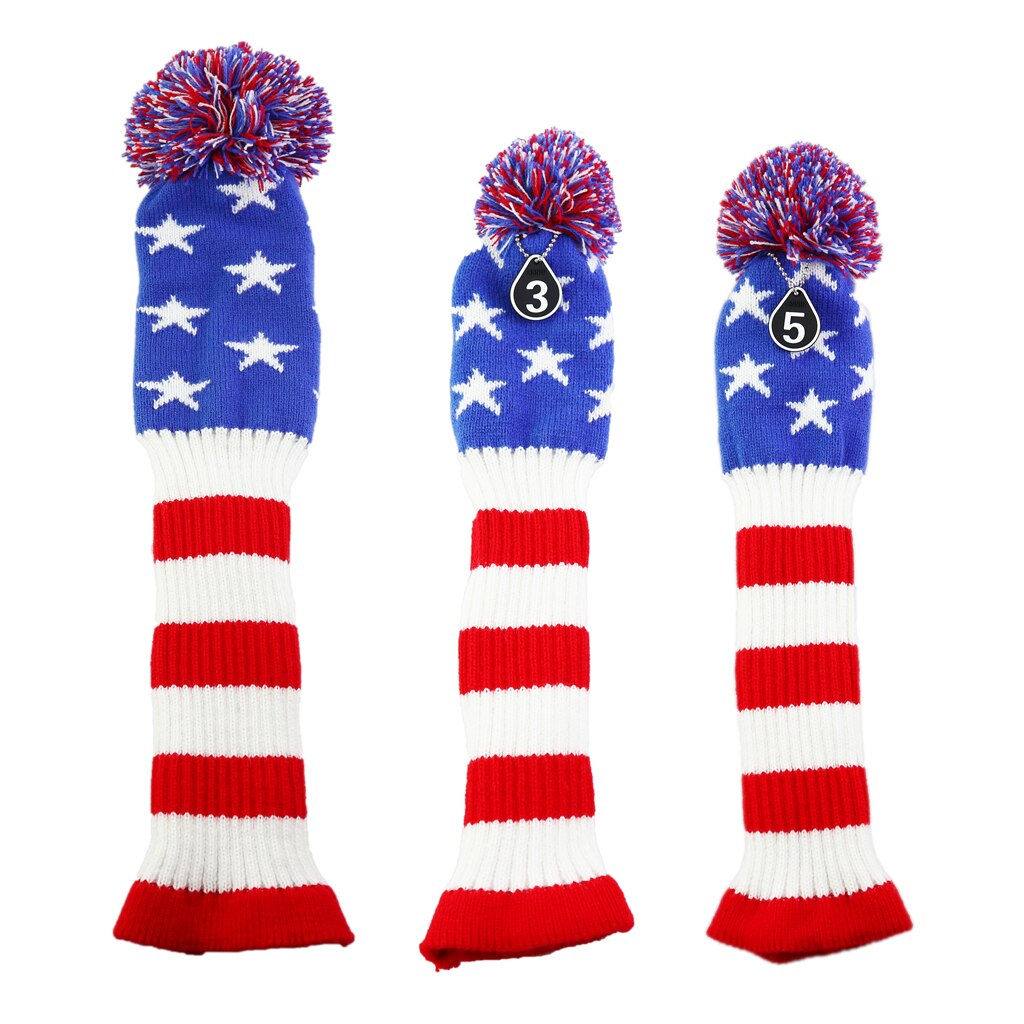 3Pcs Golf Club Knitted Head Cover Headcover Set Vintange Pom Pom Sock Covers Universal 1 3 5 Protector Golf Club Accessory: 01