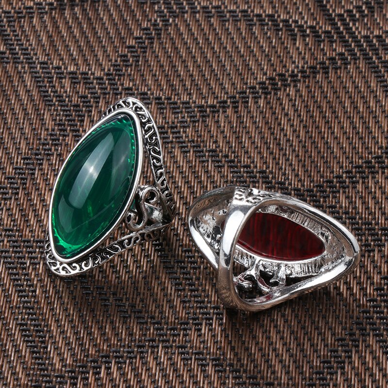 Kinel-Anillos ovalados grandes de plata tibetana para mujer, joyería Vintage, estilo bohemio, para vacaciones en la playa, color verde