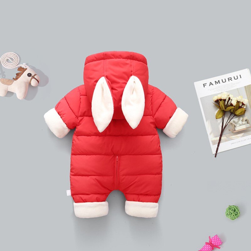 Novo nascido moda inverno engrossar crianças snowsuit algodão-acolchoado roupas da menina do bebê menino mais veludo bonito macacões bodysuit: Red / 73CM