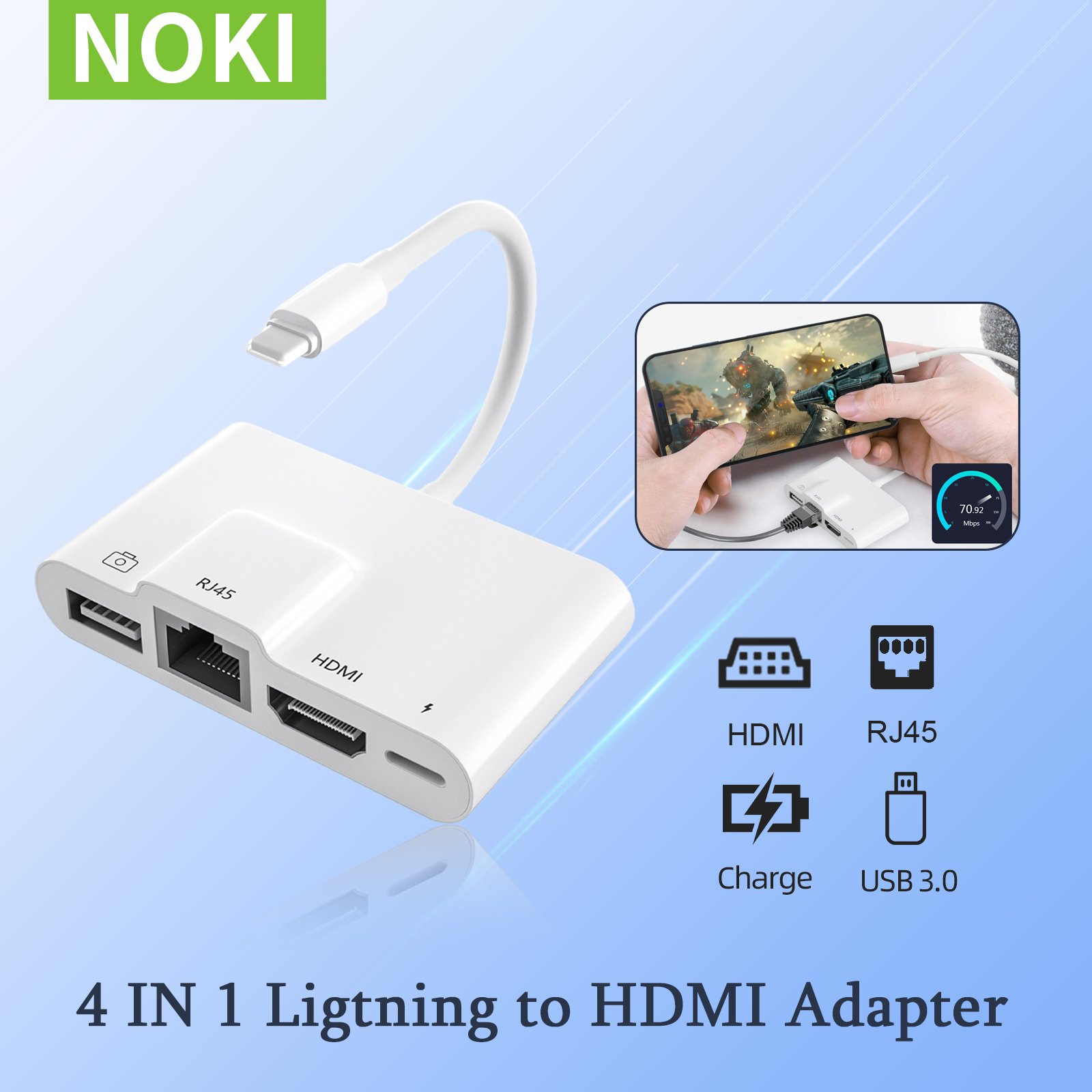 RJ45 Ethernet Light-ning to HDMI Digital AV Adapter for i-Phone 14 i-Pad to TV1080P Network LAN Wired Adapter Charging Converter