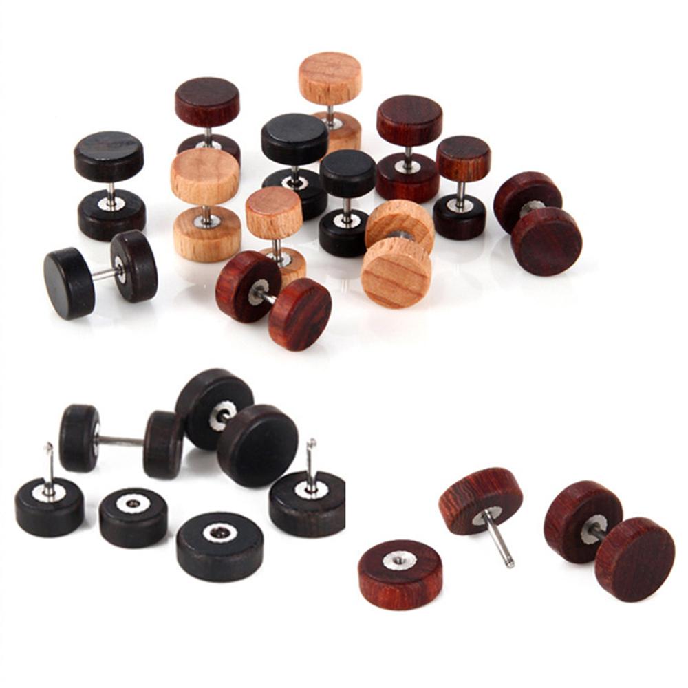 1 pc Natural Wooden Ear Studs Earnings For Women Men Wood Round Dumbbell Piercing Punk Earrings Stud