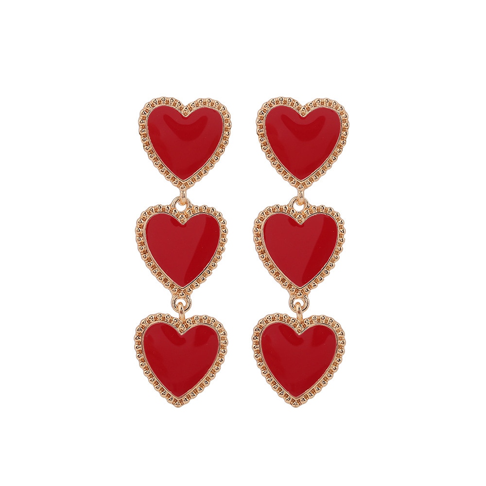 Vintage Bohemian Red Heart-shaped Earrings For Women Gold Punk Dangle Earring Brincos Statement Earings Jewelry Party