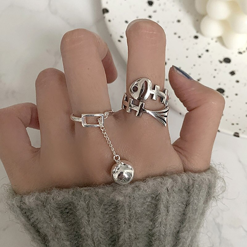 Foxanry 925 Sterling Zilveren Opengewerkte Ringen Ins Mode Creatieve Bal Hanger Vintage Handgemaakte Partij Sieraden Voor Vrouwen