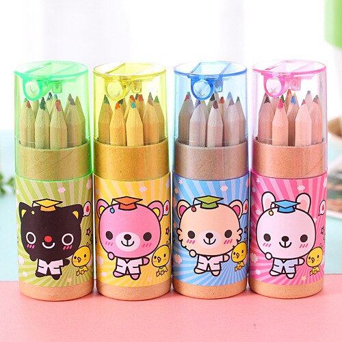 Lápis colorido de urso fofo de 12 pol. com afiadores kawaii, lápis de pasta em aquarela para desenho de material escolar de papelaria